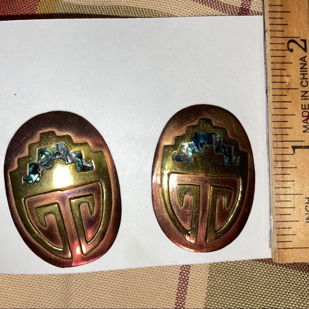 Mixed metal & abalone oval earrings